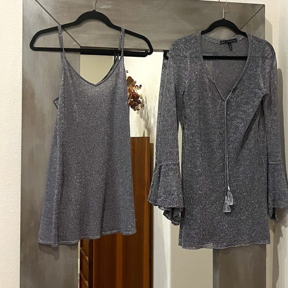 White House Black Market, Silver Metalic Tunic, Size S